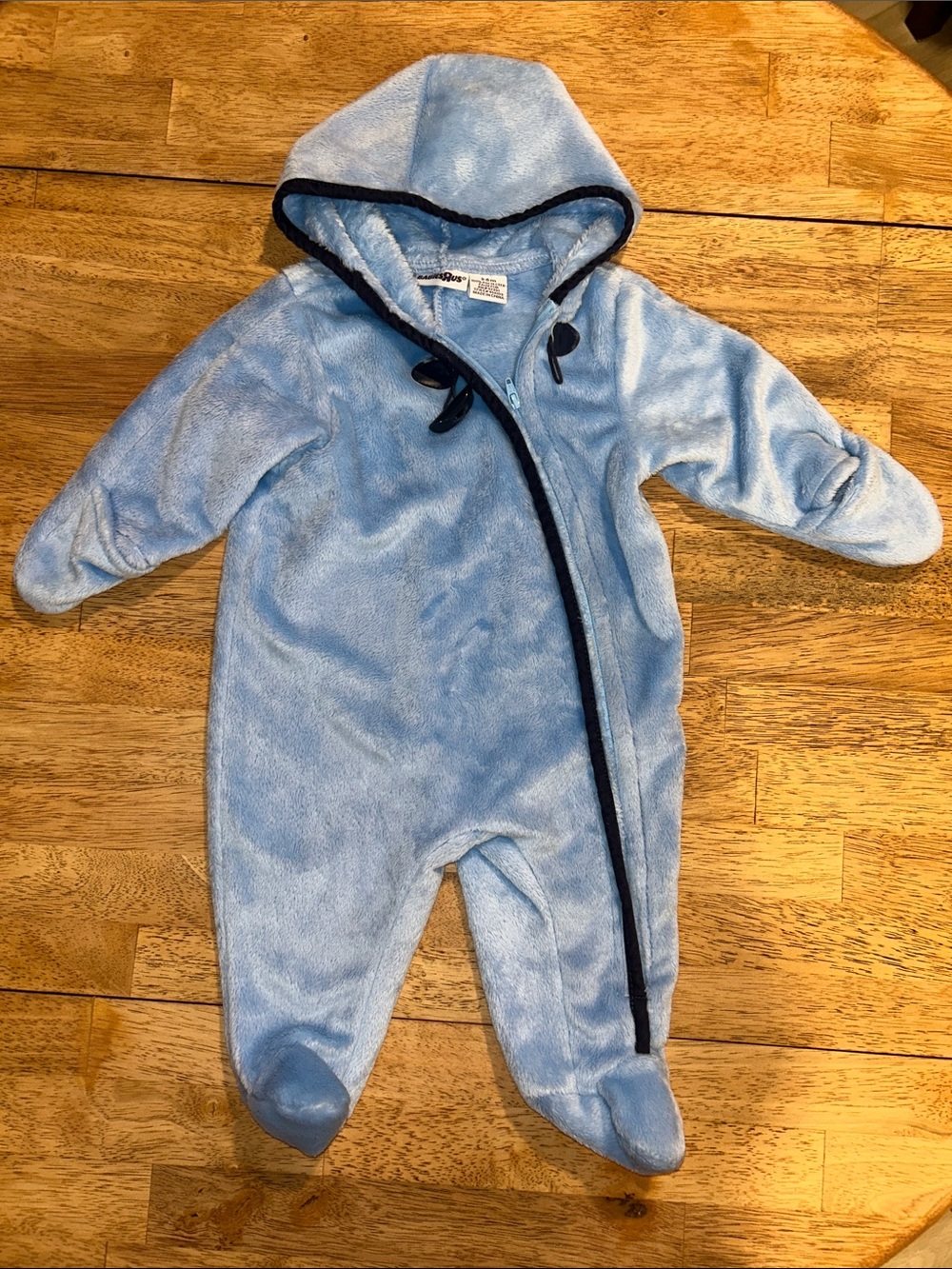 Vintage Y2K Babies R Us Blue Plush Fleece Bunting Snowsuit 3-6M Hooded Footed